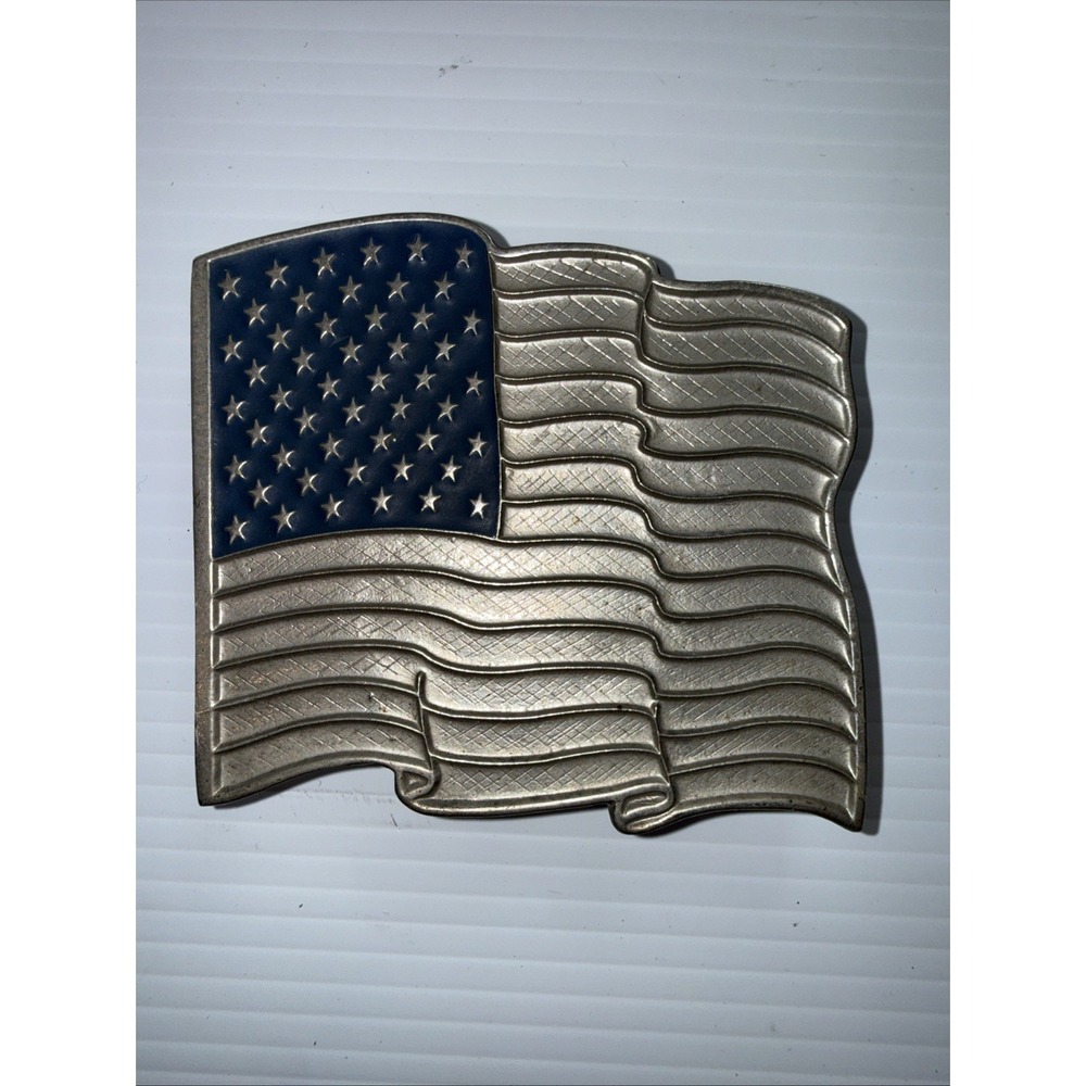 Bergamot Brass Works Belt Buckle Color Enamel USA FLAG 4x3.75"‎